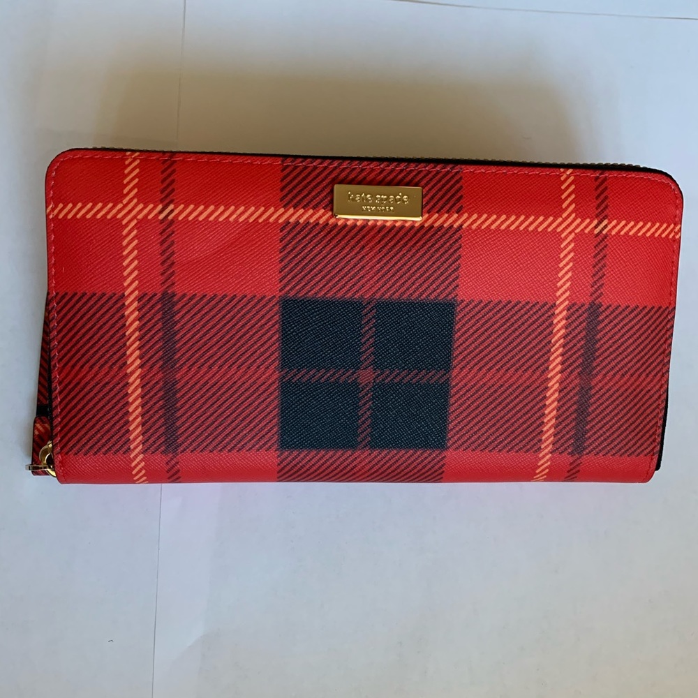 Kate Spade red/black plaid wallet NWT